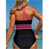 imageMakeMeChic Womens Colorblock Tankini Set Scoop Neck Criss Cross Bathing Suit SwimsuitBlack