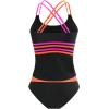 imageMakeMeChic Womens Colorblock Tankini Set Scoop Neck Criss Cross Bathing Suit SwimsuitBlack