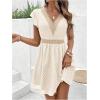 imageMakeMeChic Womens Contrast Lace Short Dress Ruffle Cap Sleeve V Neck Summer Boho A Line DressesApricot