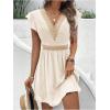 imageMakeMeChic Womens Contrast Lace Short Dress Ruffle Cap Sleeve V Neck Summer Boho A Line DressesApricot