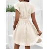 imageMakeMeChic Womens Contrast Lace Short Dress Ruffle Cap Sleeve V Neck Summer Boho A Line DressesApricot