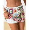 imageMakeMeChic Womens Crochet Skirts Tie Front Summer Beach Cover Up Floral Mini SkirtMulticolor
