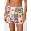 imageMakeMeChic Womens Crochet Skirts Tie Front Summer Beach Cover Up Floral Mini SkirtMulticolor