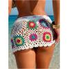 imageMakeMeChic Womens Crochet Skirts Tie Front Summer Beach Cover Up Floral Mini SkirtMulticolor B