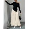 imageMakeMeChic Womens Elegant One Shoulder Ruched Maxi Dress Pleated Ruffle Hem Fit and Flare DressesApricot