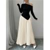 imageMakeMeChic Womens Elegant One Shoulder Ruched Maxi Dress Pleated Ruffle Hem Fit and Flare DressesApricot