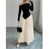 imageMakeMeChic Womens Elegant One Shoulder Ruched Maxi Dress Pleated Ruffle Hem Fit and Flare DressesApricot