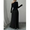 imageMakeMeChic Womens Elegant One Shoulder Ruched Maxi Dress Pleated Ruffle Hem Fit and Flare DressesBlack