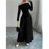 imageMakeMeChic Womens Elegant One Shoulder Ruched Maxi Dress Pleated Ruffle Hem Fit and Flare DressesBlack