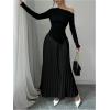 imageMakeMeChic Womens Elegant One Shoulder Ruched Maxi Dress Pleated Ruffle Hem Fit and Flare DressesBlack