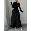 imageMakeMeChic Womens Elegant One Shoulder Ruched Maxi Dress Pleated Ruffle Hem Fit and Flare DressesBlack