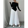 imageMakeMeChic Womens Elegant One Shoulder Ruched Maxi Dress Pleated Ruffle Hem Fit and Flare DressesBlack and White