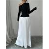 imageMakeMeChic Womens Elegant One Shoulder Ruched Maxi Dress Pleated Ruffle Hem Fit and Flare DressesBlack and White