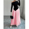 imageMakeMeChic Womens Elegant One Shoulder Ruched Maxi Dress Pleated Ruffle Hem Fit and Flare DressesPink