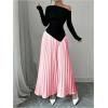 imageMakeMeChic Womens Elegant One Shoulder Ruched Maxi Dress Pleated Ruffle Hem Fit and Flare DressesPink