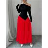 imageMakeMeChic Womens Elegant One Shoulder Ruched Maxi Dress Pleated Ruffle Hem Fit and Flare DressesRed