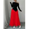 imageMakeMeChic Womens Elegant One Shoulder Ruched Maxi Dress Pleated Ruffle Hem Fit and Flare DressesRed