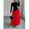 imageMakeMeChic Womens Elegant One Shoulder Ruched Maxi Dress Pleated Ruffle Hem Fit and Flare DressesRed
