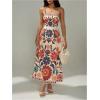 imageMakeMeChic Womens Floral Flowy Beach Dress Boho Smocked Dresses Sleeveless Maxi SundressMulticolor