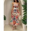 imageMakeMeChic Womens Floral Flowy Beach Dress Boho Smocked Dresses Sleeveless Maxi SundressMulticolor
