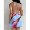 imageMakeMeChic Womens Floral Halter Backless Dress Ring Sleeveless Summer Mini DressesMulticolor