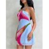 imageMakeMeChic Womens Floral Halter Backless Dress Ring Sleeveless Summer Mini DressesMulticolor