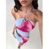 imageMakeMeChic Womens Floral Halter Backless Dress Ring Sleeveless Summer Mini DressesMulticolor