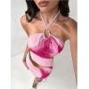imageMakeMeChic Womens Floral Halter Backless Dress Ring Sleeveless Summer Mini DressesPink