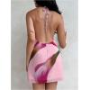 imageMakeMeChic Womens Floral Halter Backless Dress Ring Sleeveless Summer Mini DressesPink