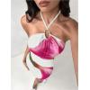 imageMakeMeChic Womens Floral Halter Backless Dress Ring Sleeveless Summer Mini DressesWhite
