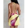 imageMakeMeChic Womens Floral Halter Backless Dress Ring Sleeveless Summer Mini DressesYellow