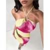 imageMakeMeChic Womens Floral Halter Backless Dress Ring Sleeveless Summer Mini DressesYellow