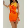 imageMakeMeChic Womens Floral Halter Dress Open Back Draped Front Bodycon Mini DressesOrange