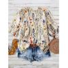 imageMakeMeChic Womens Floral Notched Blouse Puff Sleeve Ruffle Hem Summer Shirt TopsApricot