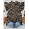 imageMakeMeChic Womens Floral Notched Blouse Puff Sleeve Ruffle Hem Summer Shirt TopsBlack