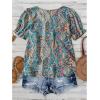 imageMakeMeChic Womens Floral Notched Blouse Puff Sleeve Ruffle Hem Summer Shirt TopsBlue Multicolor