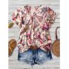 imageMakeMeChic Womens Floral Notched Blouse Puff Sleeve Ruffle Hem Summer Shirt TopsPink