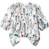 imageMakeMeChic Womens Floral Notched Blouse Puff Sleeve Ruffle Hem Summer Shirt TopsWhite