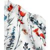 imageMakeMeChic Womens Floral Notched Blouse Puff Sleeve Ruffle Hem Summer Shirt TopsWhite