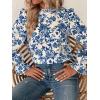 imageMakeMeChic Womens Floral Print Long Sleeve Ruffle High Neck Blouse Shirt TopBlue