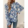 imageMakeMeChic Womens Floral Print Long Sleeve Ruffle High Neck Blouse Shirt TopBlue