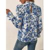 imageMakeMeChic Womens Floral Print Long Sleeve Ruffle High Neck Blouse Shirt TopBlue