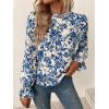 imageMakeMeChic Womens Floral Print Long Sleeve Ruffle High Neck Blouse Shirt TopBlue
