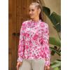 imageMakeMeChic Womens Floral Print Long Sleeve Ruffle High Neck Blouse Shirt TopHot Pink 1