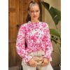 imageMakeMeChic Womens Floral Print Long Sleeve Ruffle High Neck Blouse Shirt TopHot Pink 1