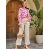 imageMakeMeChic Womens Floral Print Long Sleeve Ruffle High Neck Blouse Shirt TopHot Pink 1