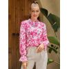 imageMakeMeChic Womens Floral Print Long Sleeve Ruffle High Neck Blouse Shirt TopHot Pink 1