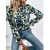 imageMakeMeChic Womens Floral Print Long Sleeve Ruffle High Neck Blouse Shirt TopLeaf Green
