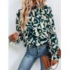 imageMakeMeChic Womens Floral Print Long Sleeve Ruffle High Neck Blouse Shirt TopLeaf Green