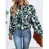 imageMakeMeChic Womens Floral Print Long Sleeve Ruffle High Neck Blouse Shirt TopLeaf Green